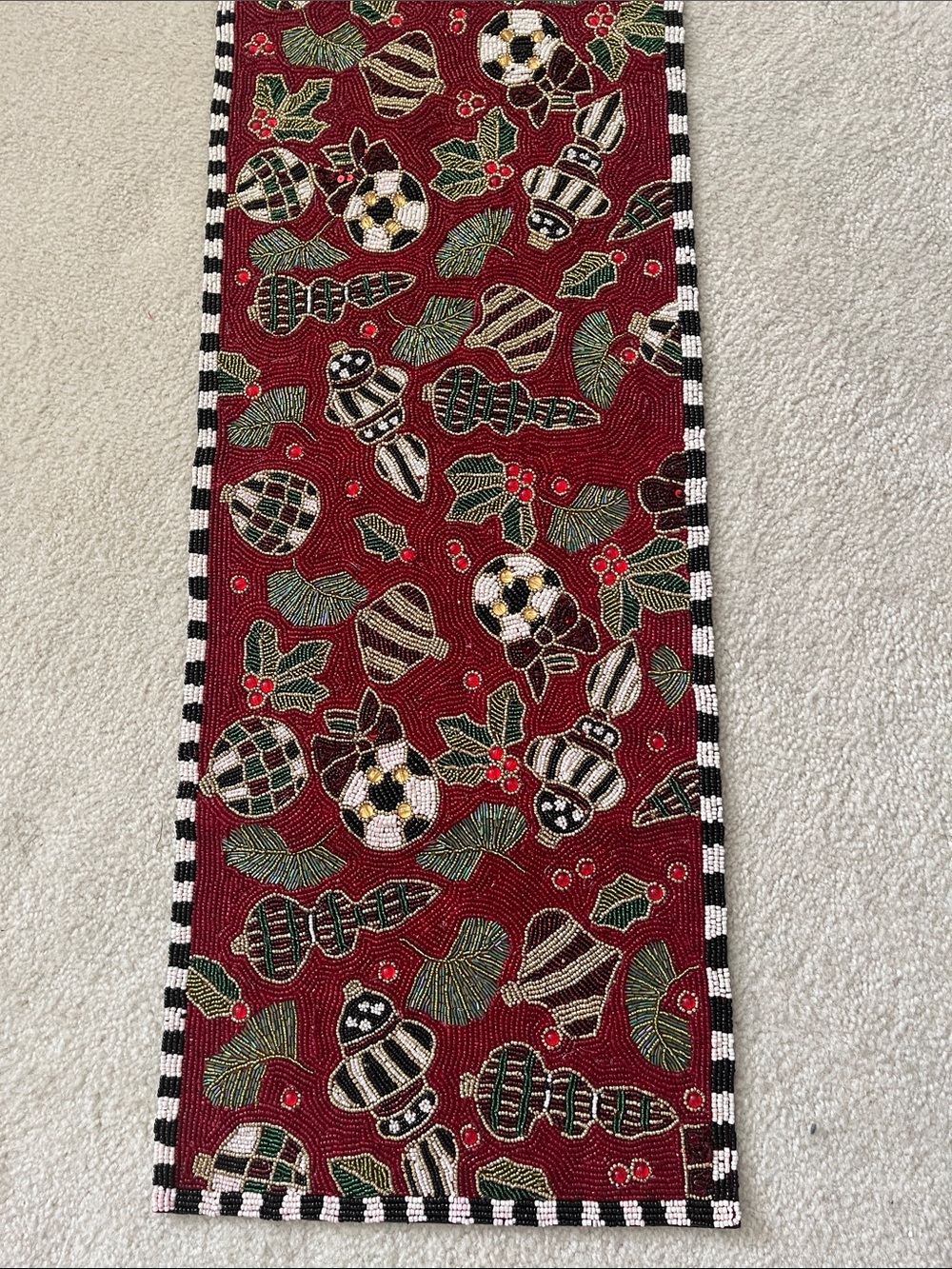 MacKenzie-Childs Deck the Halls red beaded runner! Stunning. Like new.